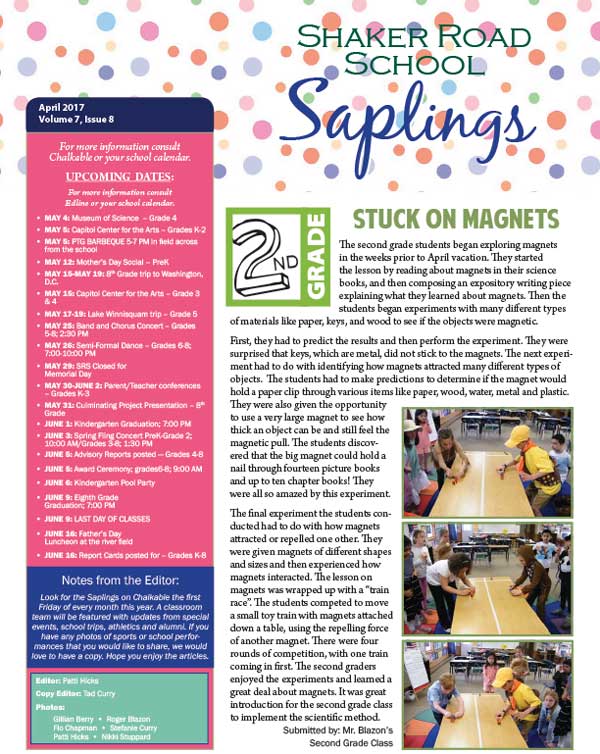 SRS April 2017 Saplings Newsletter
